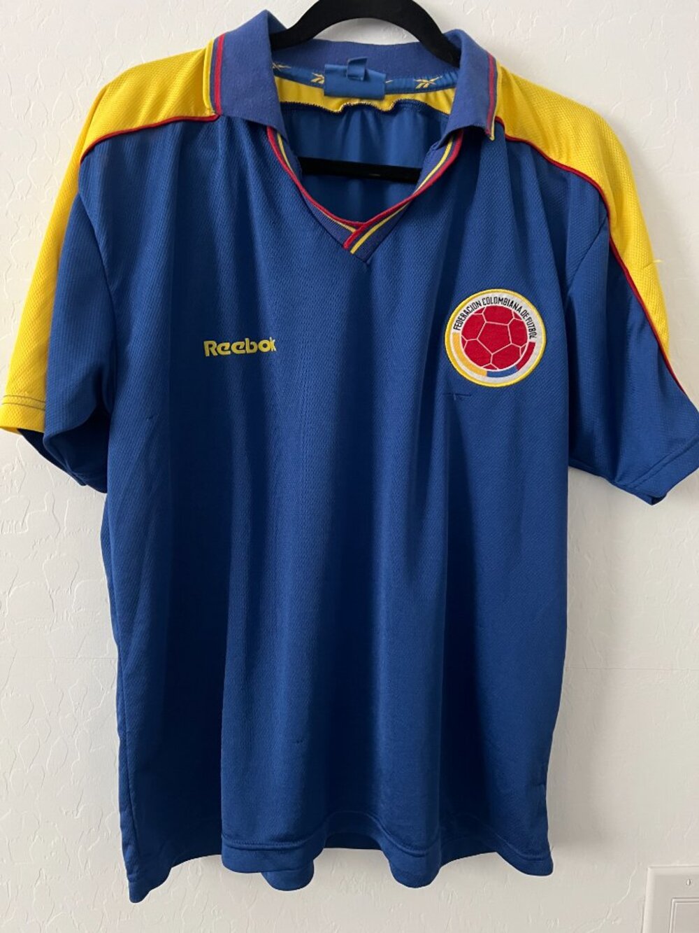Vintage Reebok Colombia Away Soccer Jersey Mens M Blue Y2K Football Shirt 2000